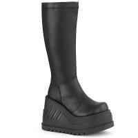 Sale STOMP-200 DemoniaCult Damen Stretch Plateaustiefel Keilabsatz schwarz Lederoptik 37