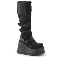 Sale STOMP-228 DemoniaCult vegane Damen kniehohe Kontrast Keilplateaustiefel schwarz Matt 38