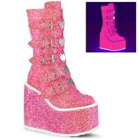 SWING-230G DemoniaCult wedge platform knee boots 10 buckles pink glitter