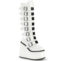 SWING-815 DemoniaCult wedge platform boots white matte 16 buckles