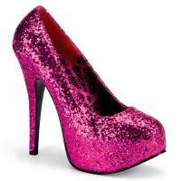 TEEZE-06GW Bordello Damen versteckter Plateaupumps extra Weite hotpink Glitter