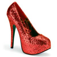 TEEZE-06GW Bordello High Heels versteckter Plateaupumps extra Weite rot Glitter