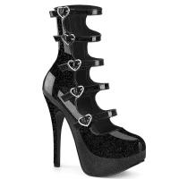 TEEZE-23 Bordello vegan high heels concealed platform bootie sandal pumps black glitter