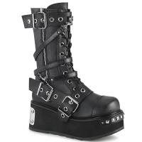 TRASHVILLE-250 DemoniaCult vegan platform mid-calf boot straps metal plated studs black matte