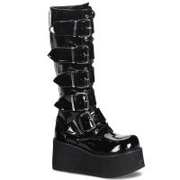 Sale TRASHVILLE-518 DemoniaCult Unisex platform knee boot black patent with 5 buckles 39