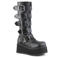 Sale TRASHVILLE-518 vegan DemoniaCult Unisex platform knee boot black with 5 buckles 40