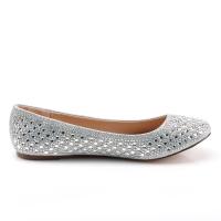 Sale TREAT-06 Fabulicious ladies ballet flat rhinestones silver glitter mesh fabric 41