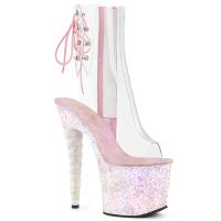 UNICORN-1018C Pleaser High-Heels Peep Toe Plateaustiefeletten klar opal Multiglitter