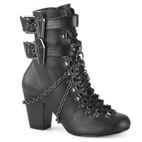 Sale VIVIKA-128 DemoniaCult vegan ankle boot coffin buckle straps chain black matte 38