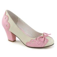 WIGGLE-17 Pin Up Couture pump heart cout out bow detail creme-pink matte