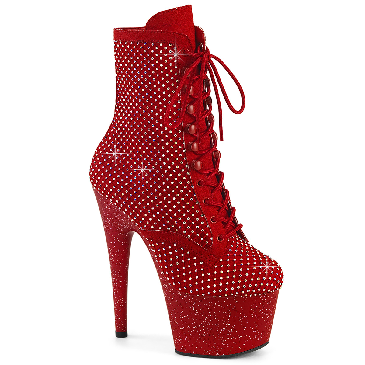 Adore 1020rm Pleaser High Heels Platform Ankle Boot Ab Rhinestones Red Suede Matte High Heels 