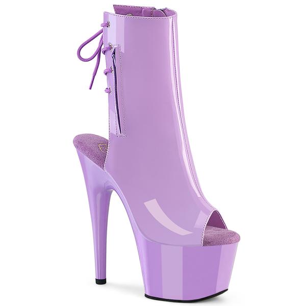 ADORE-1018 Pleaser Damen High-Heels Plateaustiefeletten lavendel Lack Fersen- Zehenoffen