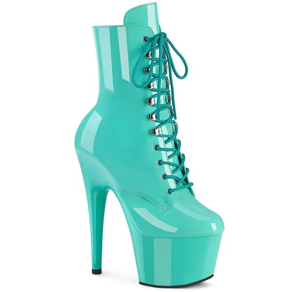 Sale ADORE-1020 Pleaser vegane Damen High-Heels Plateau Schnürstiefeletten aqua Lack 44