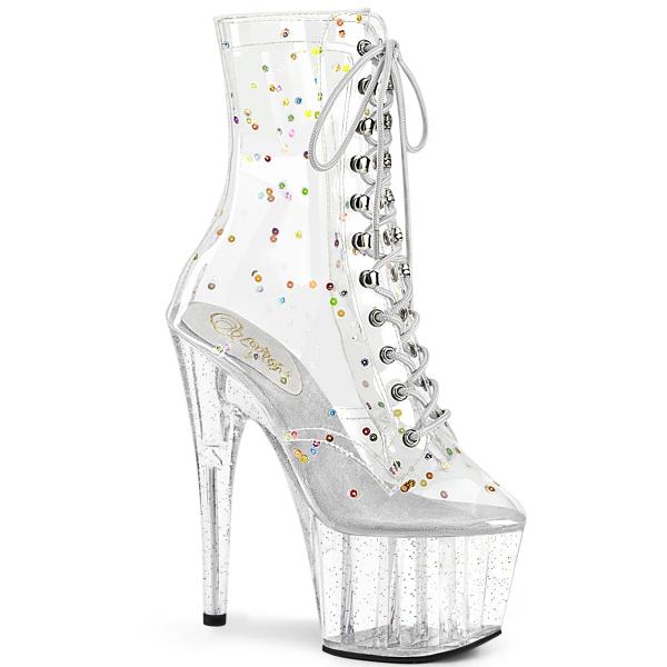 Sale ADORE-1020C-2 Pleaser high heels platform ankle boot sequins mini glitter clear TPU 38