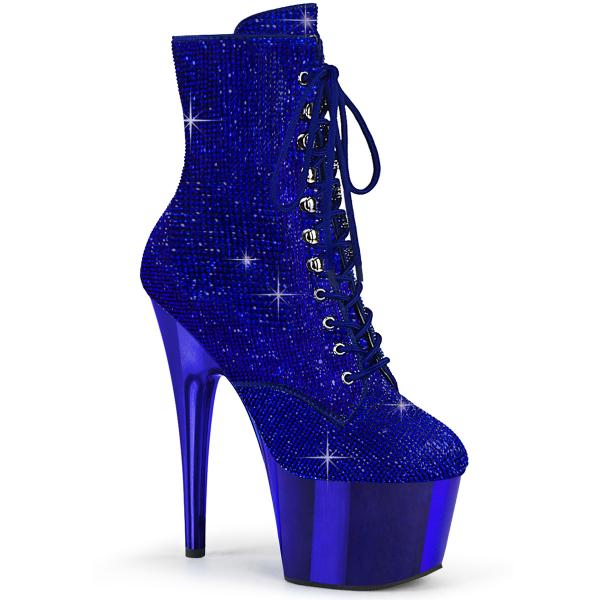 ADORE-1020CHRS Pleaser vegan platform ankle boot high heels chrome rhinestone royal blue