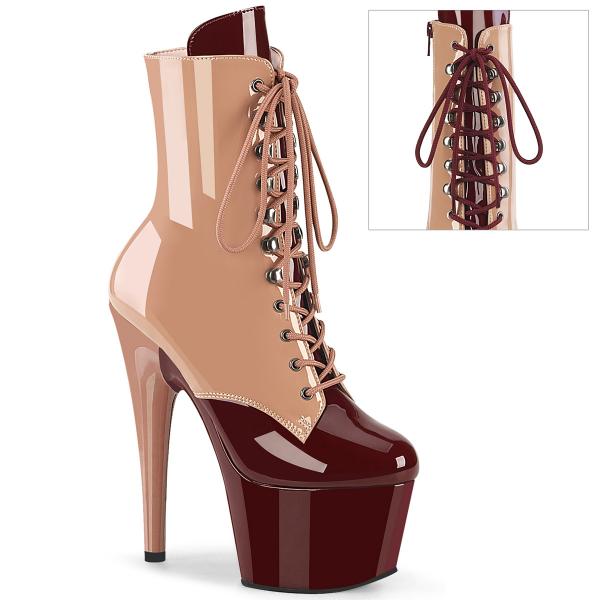 ADORE-1020DC Pleaser High Heels zweifarbige Plateaustiefeletten blush burgund Lack