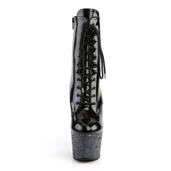 Sale ADORE-1020LG Pleaser High-Heels Plateau Schnürstiefeletten schwarz Lack Multiglitter 42