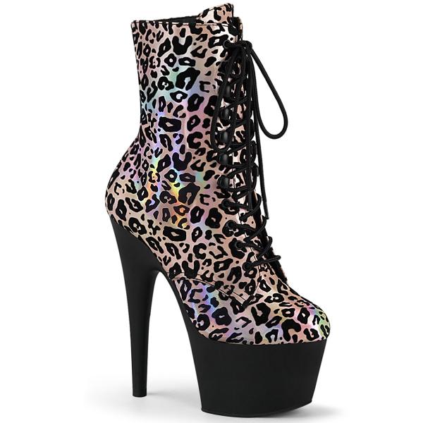 ADORE-1020LP Pleaser vegan high heels platform ankle boot baby pink leo print holo