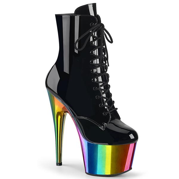 Sale ADORE-1020RC Pleaser Damen High Heels Plateaustiefeletten schwarz Lack regenbogen Chrom 41