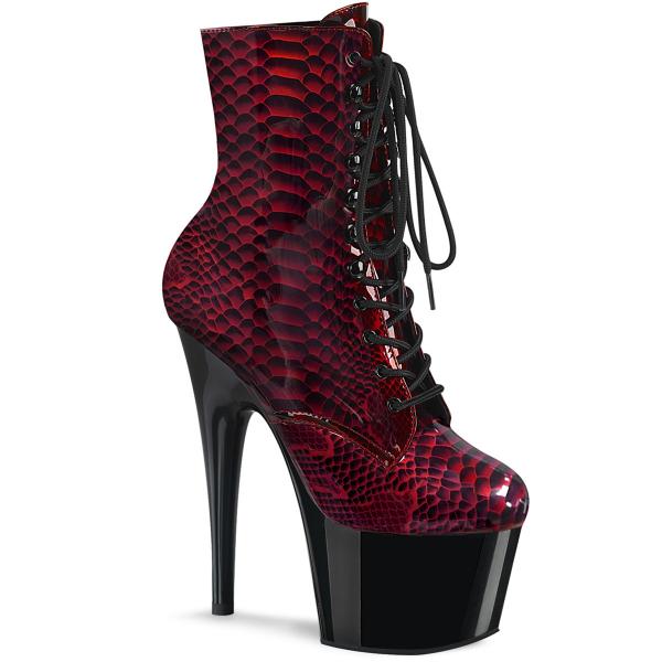 ADORE-1020SP vegan Pleaser high heels ankle boot red snake print patent black