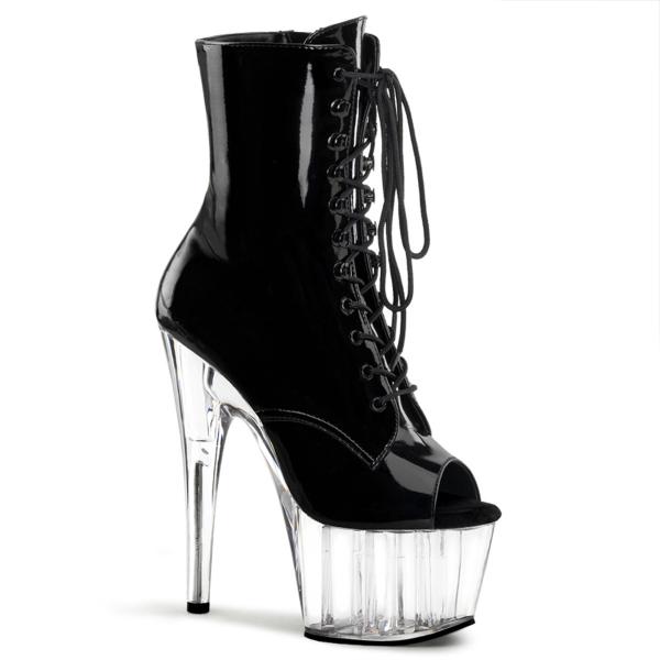 ADORE-1021 Pleaser High-Heels Plateau Stiefeletten zehenoffen schwarz Lack klar