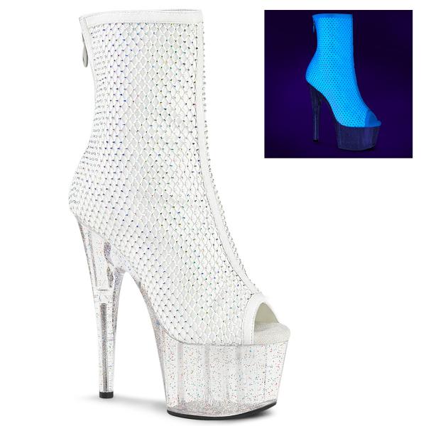 ADORE-1031GM Pleaser platform peep toe ankle boot ab rhinestone white mesh fabric