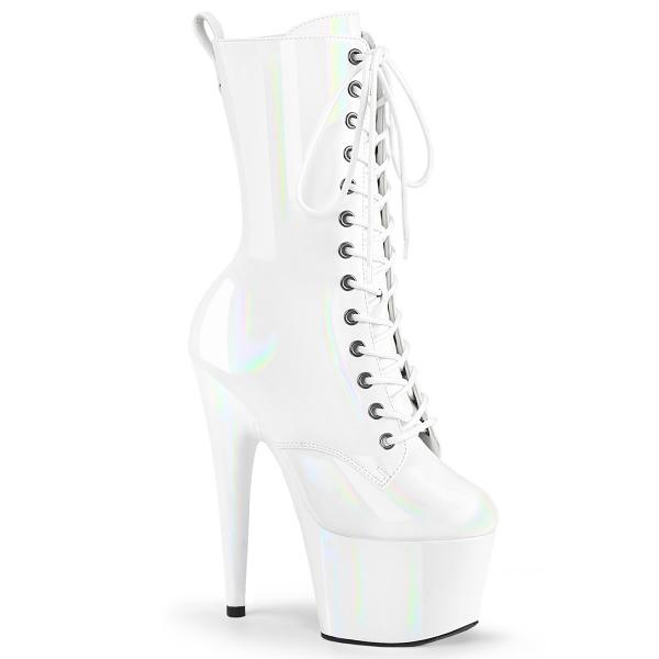 ADORE-1040WR-HG Pleaser Damen High Heels Plateaustiefeletten weiß Hologramm Lack