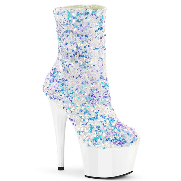 ADORE-1042SQ Pleaser High Heels platform ankle boot white multi sequins