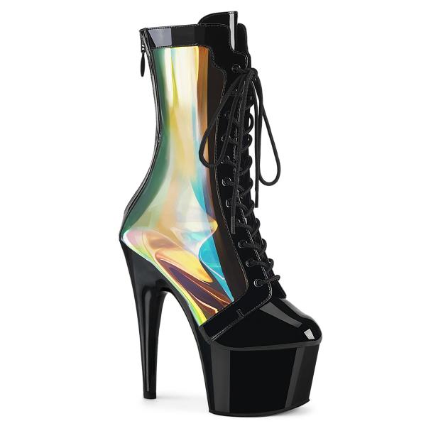 ADORE-1047 Pleaser vegan high heels mid calf boot black patent holo