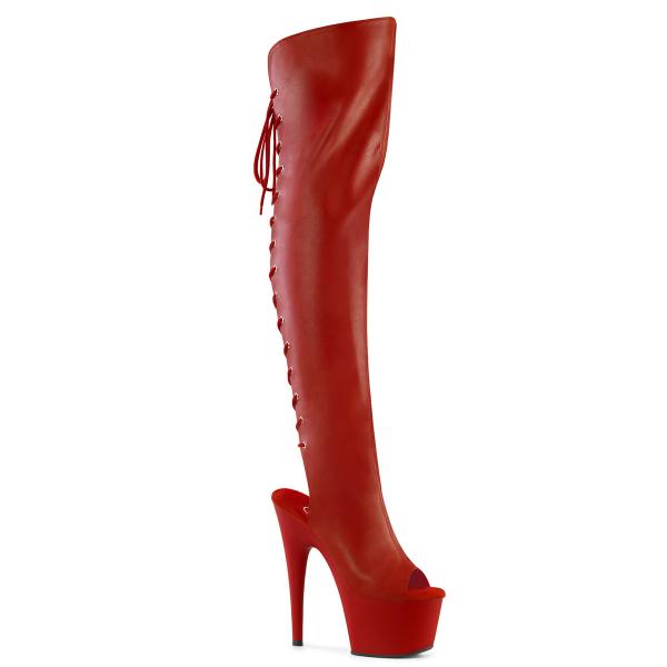 ADORE-3019 Pleaser High-Heels Plateau Overkneestiefel rot Matt Fersen- Zehenfrei