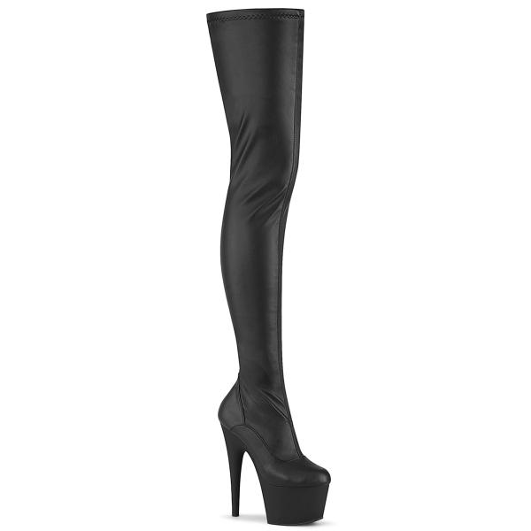 ADORE-4000 Pleaser Damen High Heels Plateauoverkneestiefel schwarz Stretch Lederoptik