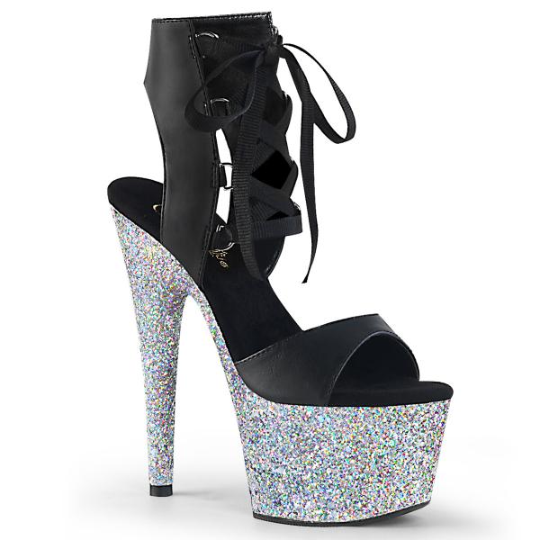 ADORE-700-14LG Pleaser High-Heels Sandaletten Schnürung schwarz silber Glitter