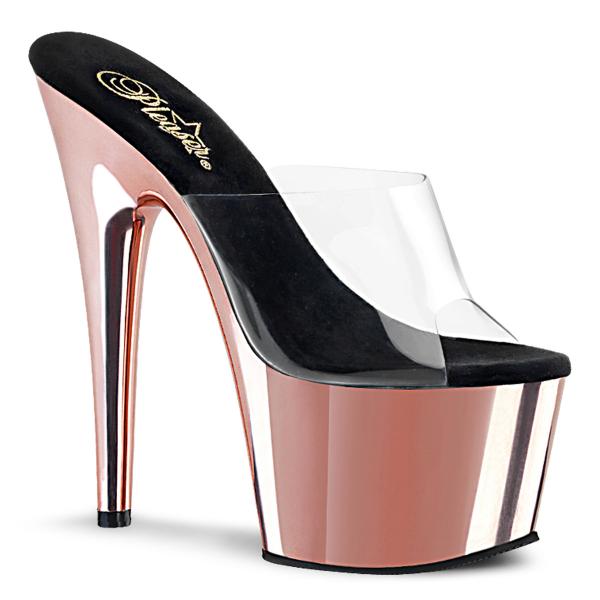 ADORE-701 Pleaser High-Heels Plateaupantoletten transparent rosegold Chrom