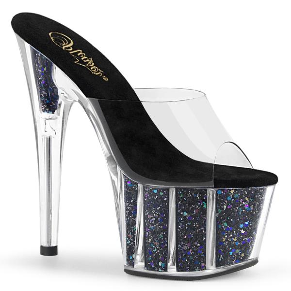 ADORE-701CG Pleaser high hells platform slide clear black glitter platform bottom