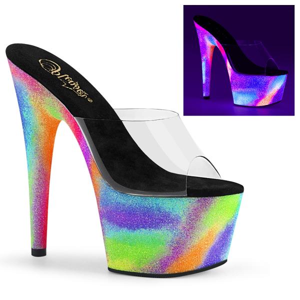 ADORE-701GXY Pleaser vegane High Heels Damen Plateau Pantoletten neon UV Mini Glitter