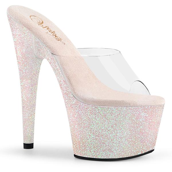 ADORE-701HMG Pleaser Damen Plateau Pantoletten holografischen opal Multi Mini Glitter