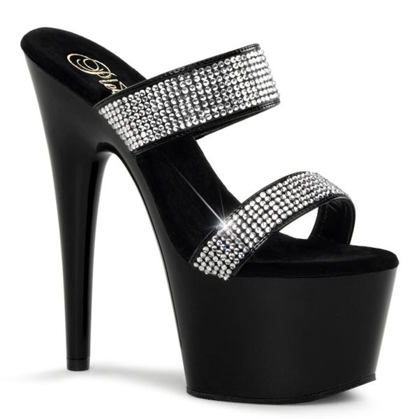 ADORE-702-2 Pleaser High-Heels Plateaupantoletten schwarz mit Strass besetzt