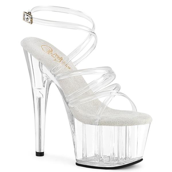 ADORE-706 Pleaser High Heels Plateausandaletten dreifach Kreuzriemchen klar