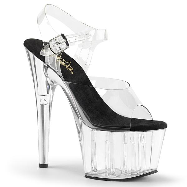 ADORE-708 Pleaser High-Heels Plateausandaletten klar schwarze Lederinnensohle