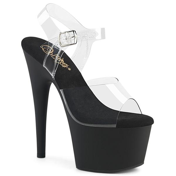 ADORE-708 Pleaser high heels platform ankle straps sandal clear black matte