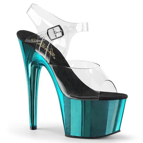 ADORE-708 Pleaser High-Heels Plateausandaletten transparent türkis Chrom