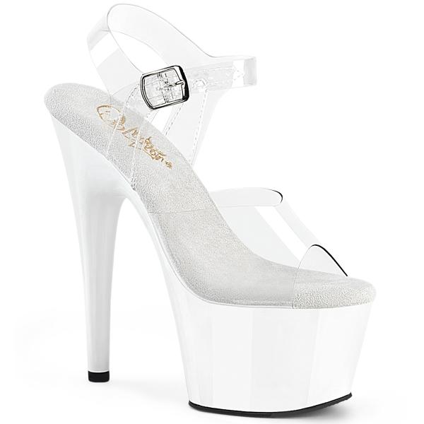 ADORE-708 Pleaser high heels platform ankle straps sandal clear white