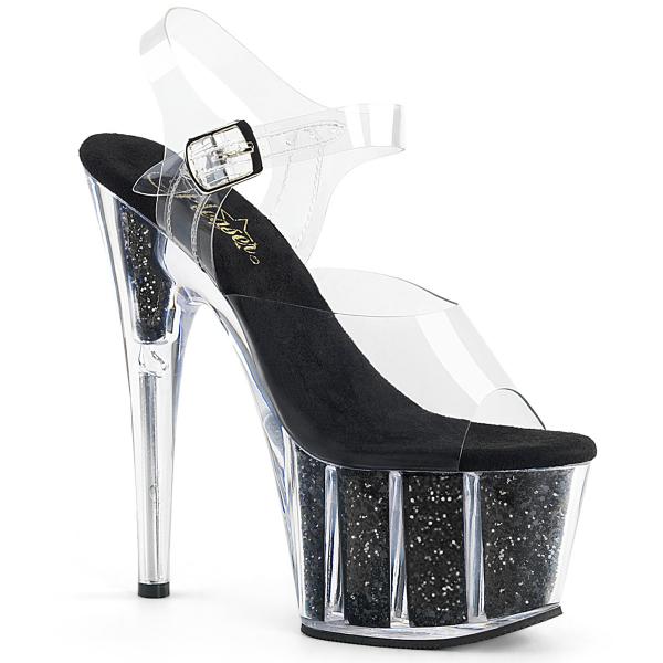 ADORE-708G Pleaser High-Heels Plateau Sandaletten clear schwarz Glitter