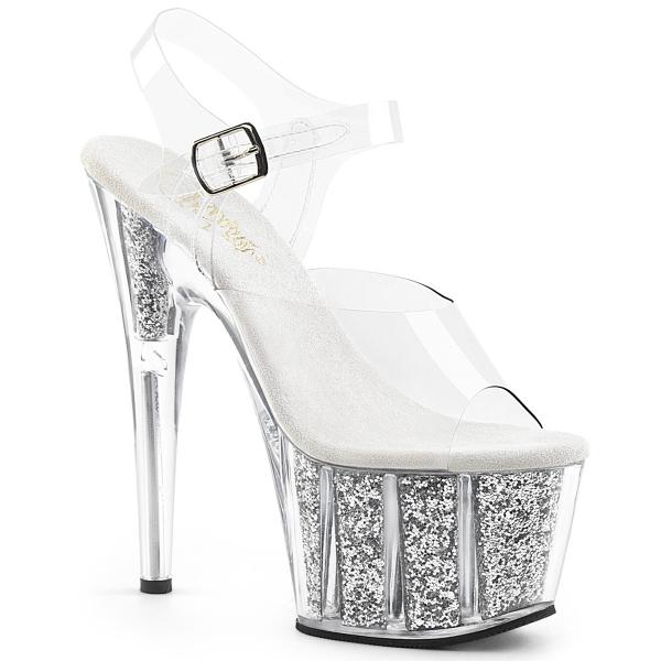 ADORE-708G Pleaser High-Heels Plateau Sandaletten clear silber Glitter