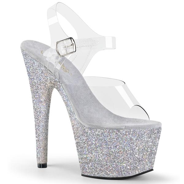 ADORE-708HMG Pleaser High-Heels Sandaletten silber holografischer Miniglitter