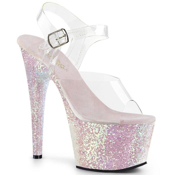 ADORE-708LG Pleaser High-Heels Plateausandaletten klar opal Multiglitter