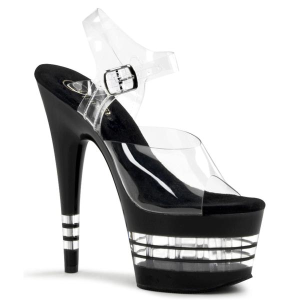 ADORE-708LN Pleaser High-Heels Plateausandaletten Linien-Plateau klar schwarz