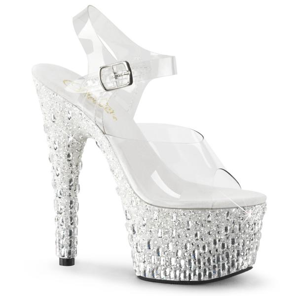 ADORE-708MR-5 Pleaser High-Heels Plateausandaletten klar weiß silber Glitter