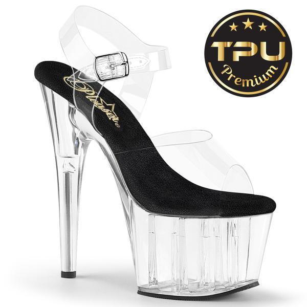 ADORE-708PREM Pleaser high heels pole dance ankle strap sandal clear black premium TPU