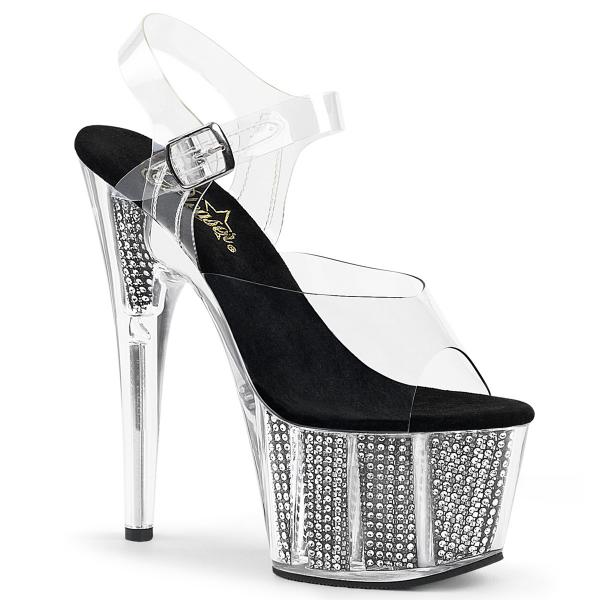 ADORE-708SRS Pleaser High Heels platform sandal clear black simulated rhinestones